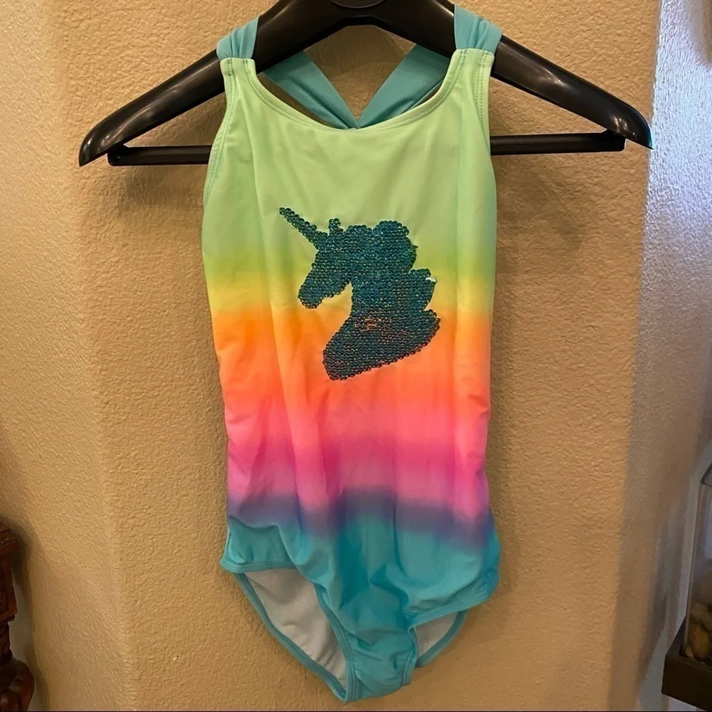 NWOT~CAT & JACK Girls Target Unicorn Flip Sequins Bathing Suit Size L(10-12)